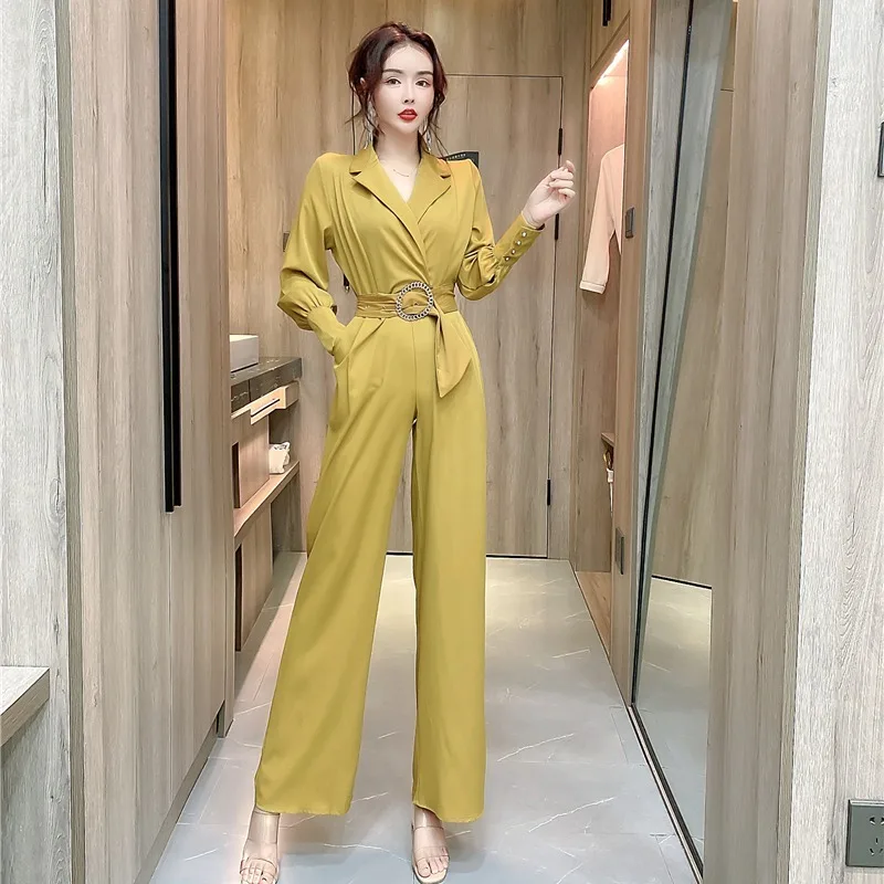 High Quality Elegant Office Women Jumpsuit Temperament Lady Casual Retro Notched Neck Belt Female Mujer Wide Leg Loose Jumpsuits
High Quality Elegant Office Women Jumpsuit Temperament Lady Casual Retro Notched Neck Belt Female Mujer Wide Leg Loose Jumpsuits