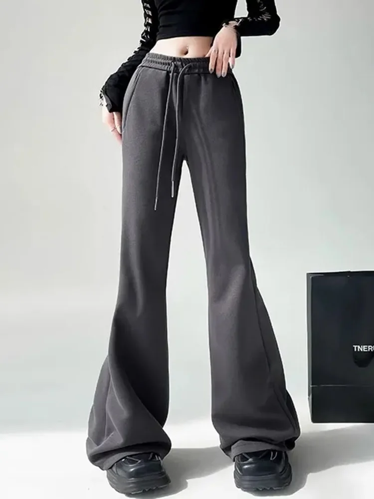 

2024 Skinny High Waist Solid Flare Pants Women Casual Classic White Lace Up Slim Spodnie Korean Fashion Chic Yogo Pantalones New