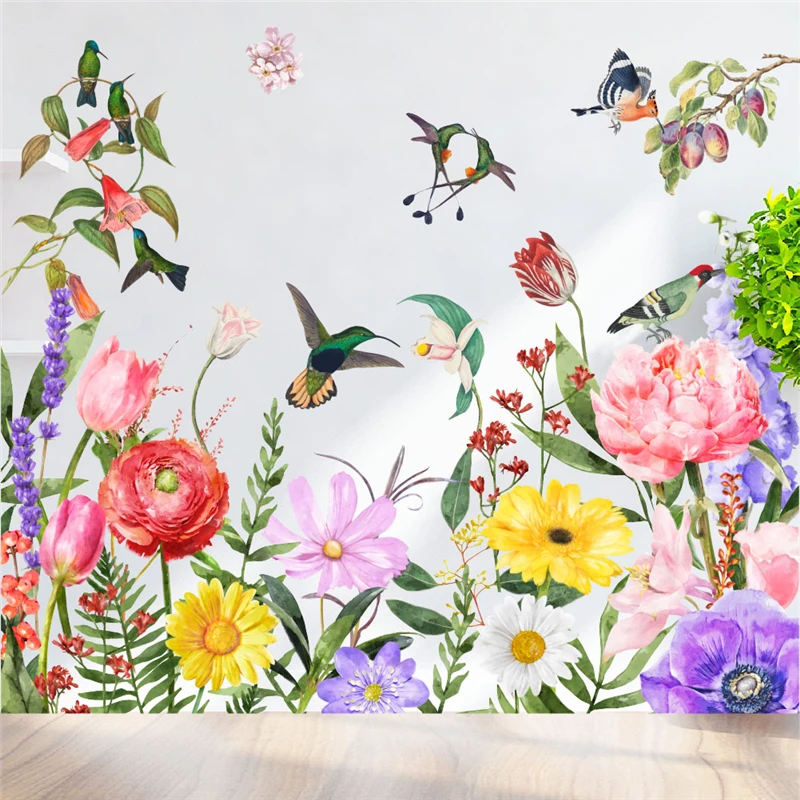 

Fantastic Flowers & Birds Wall Stickers For Shop Office Baseboard Decoration Plant Mural Art Diy Home Decals Pastoral Poster