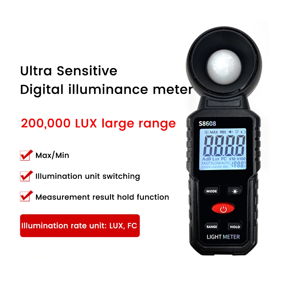 200000Lux Digital Illuminance Light Meter Tester Luxmeter Handheld Lighting Intensity Brightness Measurement Tool Photometer
200000Lux Digital Illuminance Light Meter Tester Luxmeter Handheld Lighting Intensity Brightness Measurement Tool Photometer