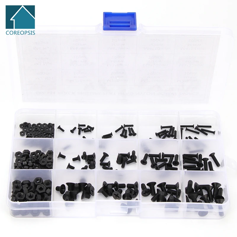 240PC M2 M3 M4 Nylon Countersunk Head Phillips Screw Bolts Hex Nuts Set Small Size Plastic Screws Assortment Kit Length 6mm-12mm
240PC M2 M3 M4 Nylon Countersunk Head Phillips Screw Bolts Hex Nuts Set Small Size Plastic Screws Assortment Kit Length 6mm-12mm