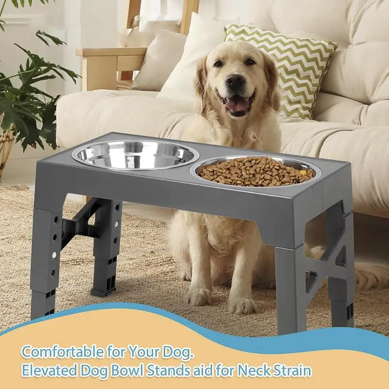 

Elevated Dog Bowl Adjustable Heights Raised Dog Food Water Bowls With Slow Feeder Bowl Standing Cats Bowl For Medium Large Dogs