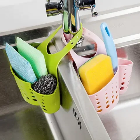 

Adjustable Snap Hanging Drain Basket Kitchen Gadgets Holder Utensils Organizer Sponge Soap Cloth Dish Basket Drain Sink Kitchen