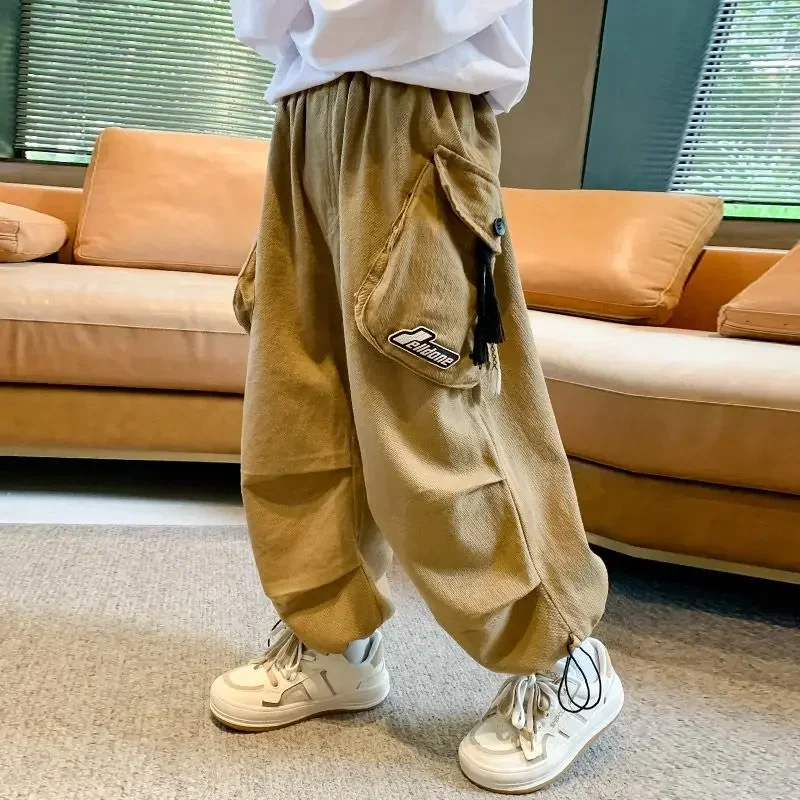 

Boys' Cargo Pants Cuffed Letter Printig Elastic Waist Children's Clothing Loose Causal Fashionable Autumn 5-12 Years Old
