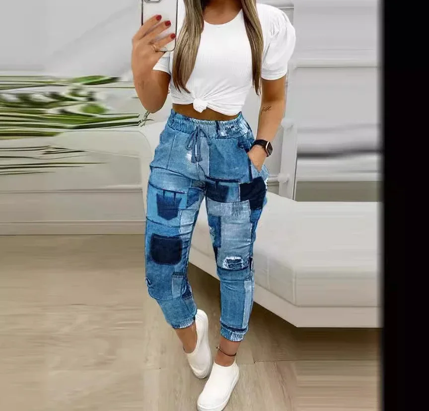 Pencil Pants Two Piece Sets for Women Baroque Leopard Round Neck Short Sleeved Puff Sleeve Top & Drawstring Casual Trousers Suit
Pencil Pants Two Piece Sets for Women Baroque Leopard Round Neck Short Sleeved Puff Sleeve Top & Drawstring Casual Trousers Suit