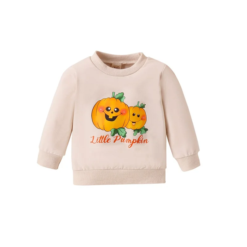 

Kids Girls Boys Sweatshirts Halloween Clothes Pumpkin Letter Print Crew Neck Long Sleeve Toddler Pullovers Fall Tops