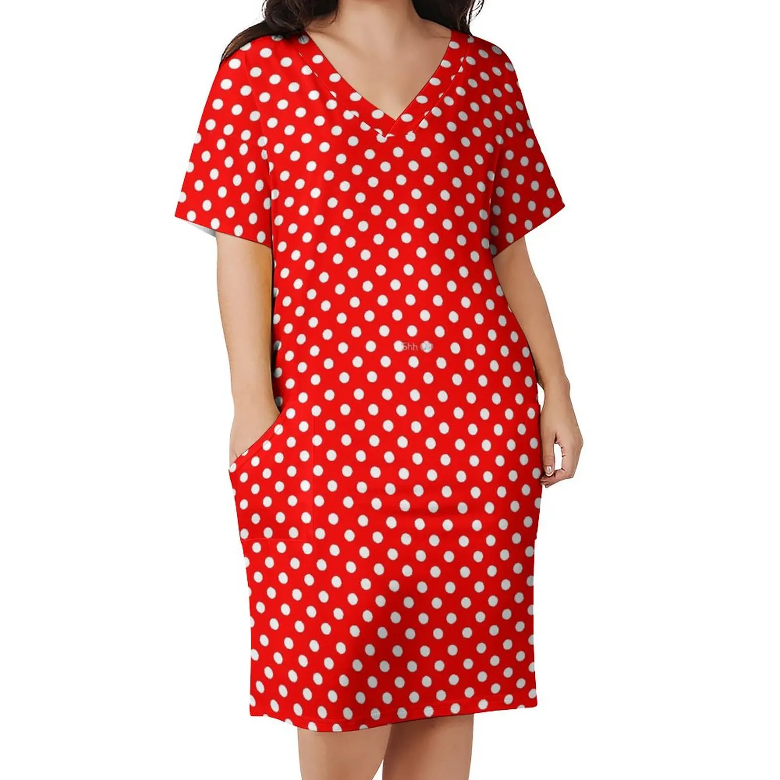 

White Polka Dots Casual Dress Spring Retro Print Cute Dresses Women V Neck Custom Korean Fashion Dress Big Size