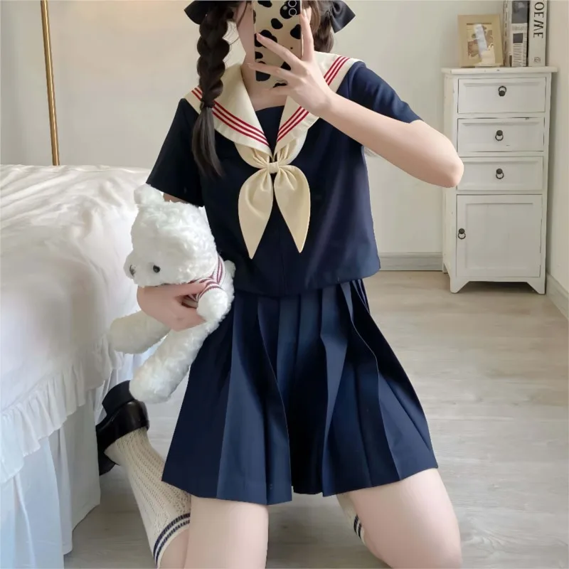 

Basic Jk Navy Sailor Suits three-lines Japanese School Uniforms for Girls Graduation Clothes Pleated Skirt Anime Cos Costumes