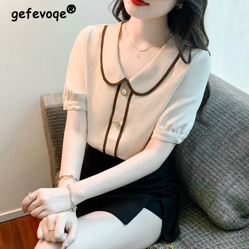 Women's Clothing Summer Trendy Contrast Color Elegant Blouse Korean Style Short Sleeve Loose Shirt Chic Sweet Tops Blusas Mujer
Women's Clothing Summer Trendy Contrast Color Elegant Blouse Korean Style Short Sleeve Loose Shirt Chic Sweet Tops Blusas Mujer