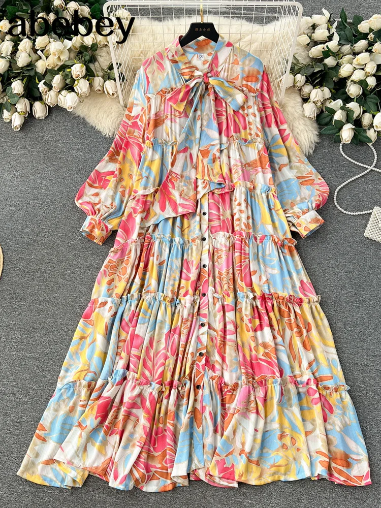 French Print 2023 Pleated Dress Single Breasted Female Retro Bow Long Sleeve A-line Dresses Autumn Casual Vacation Long Dress
French Print 2023 Pleated Dress Single Breasted Female Retro Bow Long Sleeve A-line Dresses Autumn Casual Vacation Long Dress