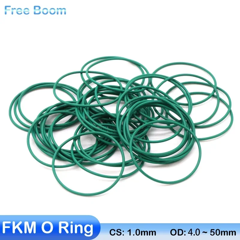 

10/50Pcs Green FKM O Ring CS 1mm OD 4~50mm Sealing Gasket Insulation Oil Resistant High Temperature Resistance Fluorine Rubber