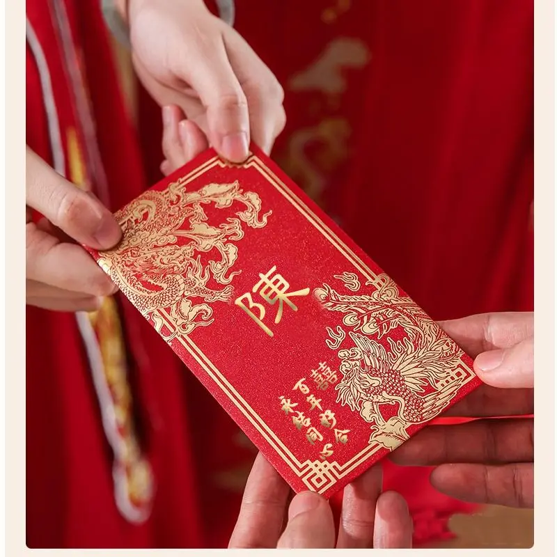 

30Pcs Customized Chinese New Year Surname Red Envelope Traditional Surname Red Bag Red Pocket