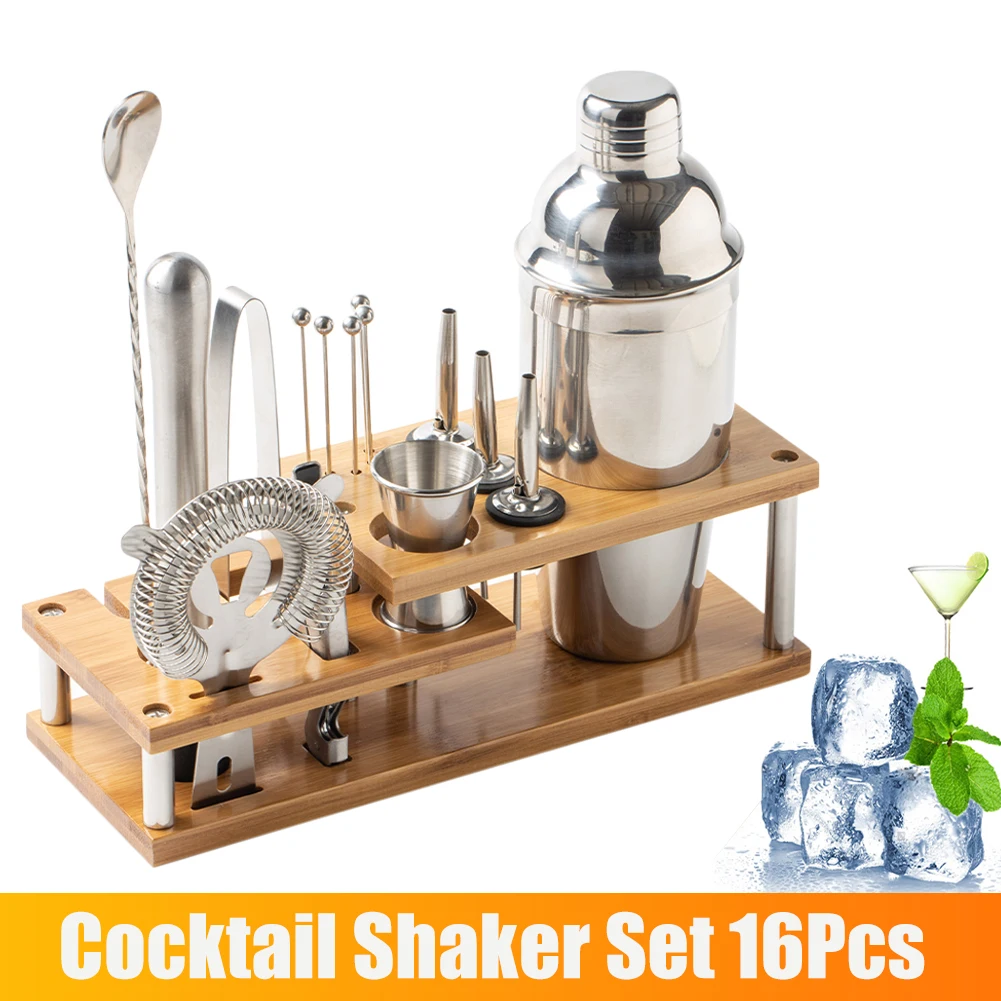 16Pcs Cocktail Shaker Set Stainless Steel Bartender Kit Drink Mixer Set with Shaker Jigger Skimmer Spoon Fruit Picker Wood Stand
16Pcs Cocktail Shaker Set Stainless Steel Bartender Kit Drink Mixer Set with Shaker Jigger Skimmer Spoon Fruit Picker Wood Stand