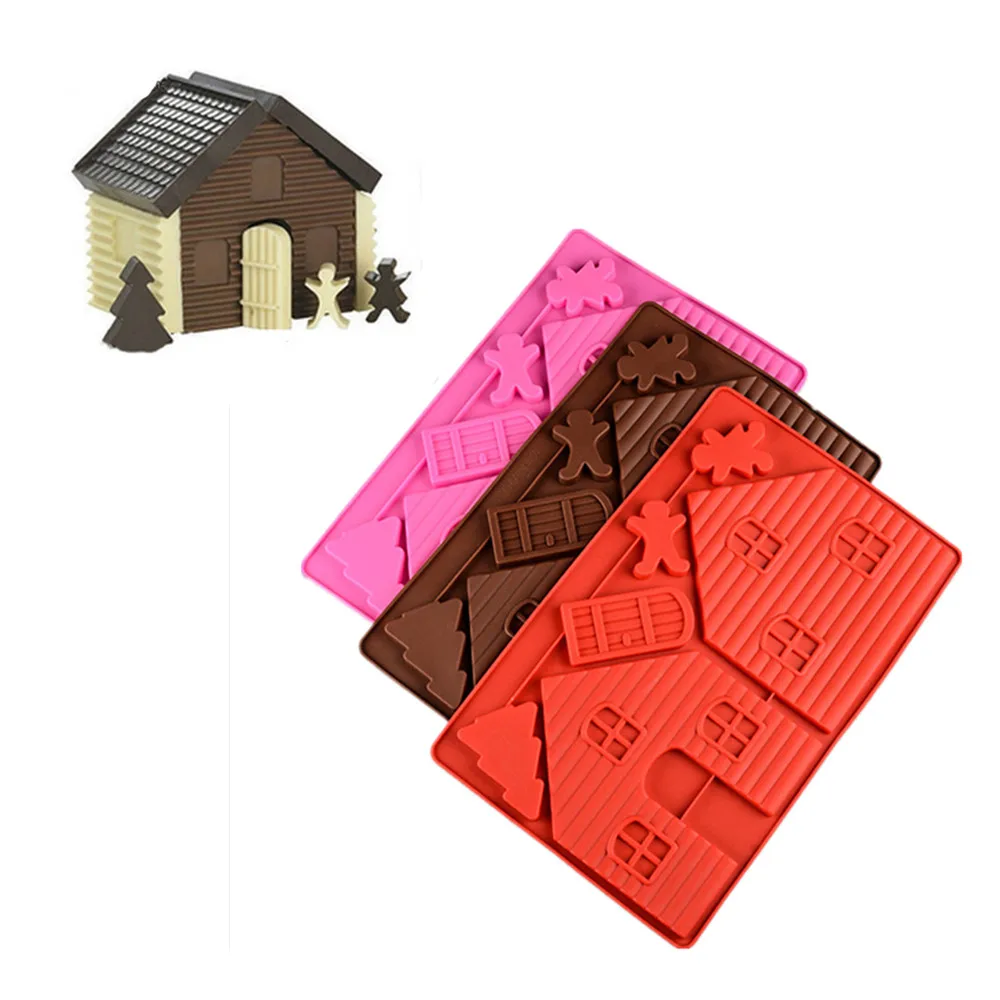 

1 Set Chocolate Biscuit Mold Christmas Gingerbread House Silicone Cake Mould Sugar Craft Cake Decor Tool