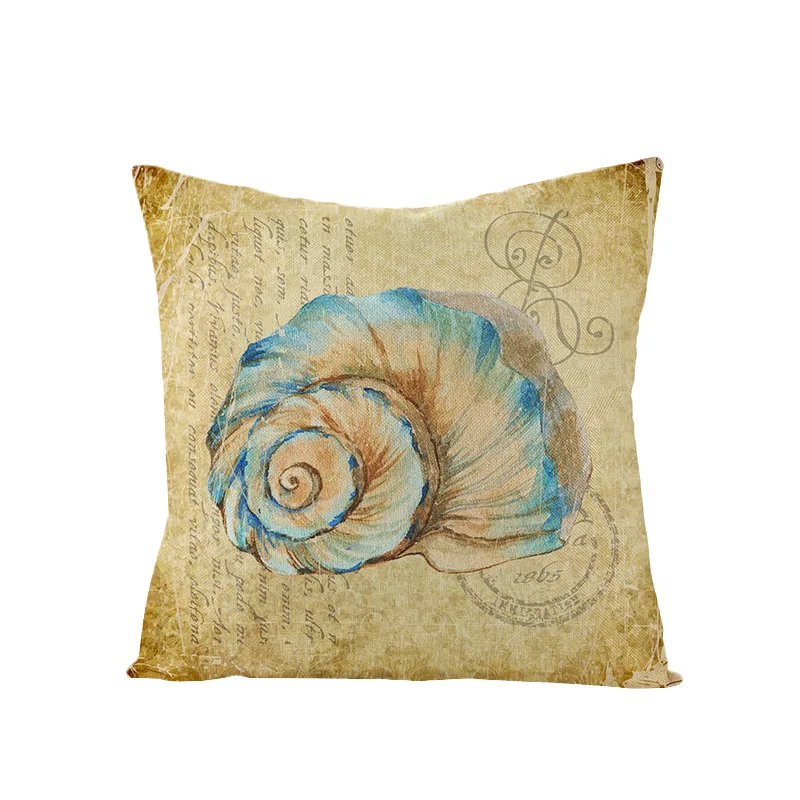 

Summer Decorative Pillows Cover 45x45 cm Linen Cushion Cover for Seat Sofa Cushions Beach Shell Ocean Style Decor Pillowcases