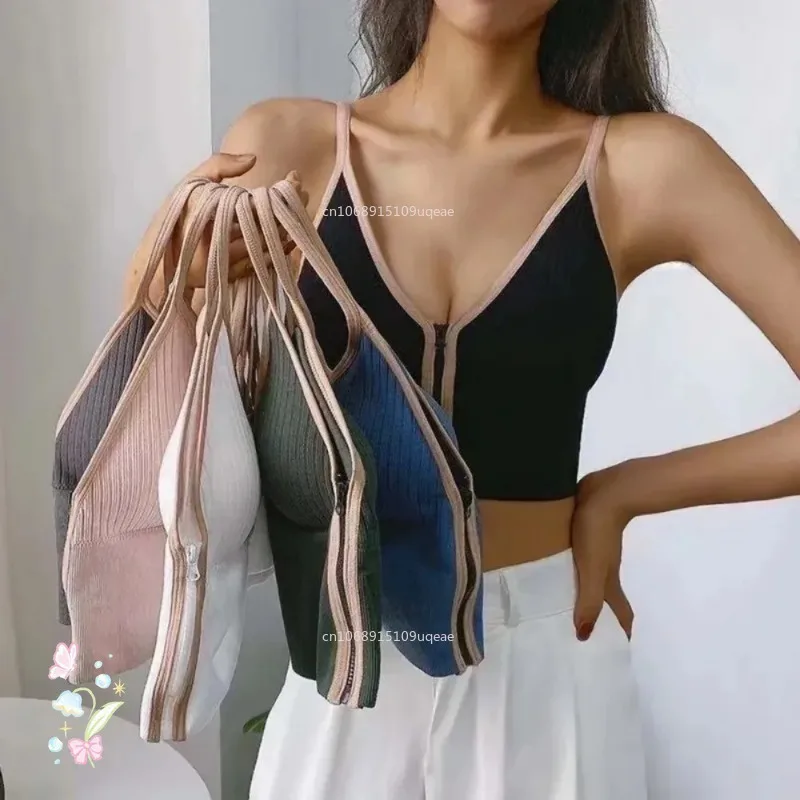 Soutien-gorge de sport sans couture pour femme, bustier tubulaire, fermeture éclair avant, sexy, dos en Y, col en V, lingerie push-up, haut précieux 4