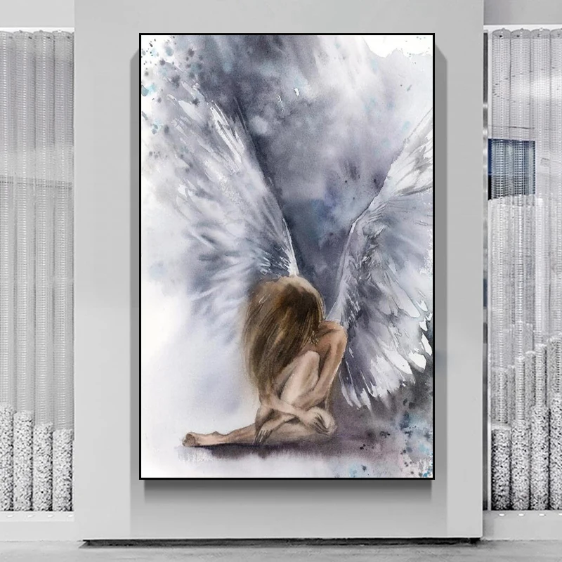Abstract Art Angel Wings Sexy Nude Nake Woman Canvas Painting Wall Art