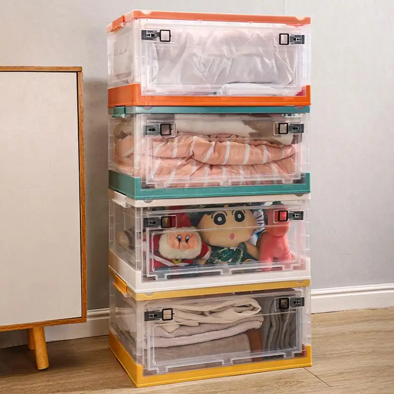 

Foldable Storage Box Closet Organizer Stackable Sundries Organizer with Wheels Home Storage Large Capacity books Snack Toy Bin