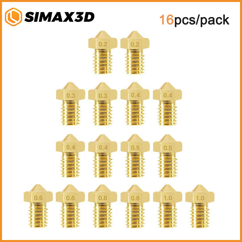 

SIMAX3D 16PCS E3D Extruder Brass Nozzles V5 V6 Nozzle 0.2mm 0.3mm 0.5mm 0.6mm 0.8mm 1.0mm for 1.75mm Filament 3D Printer Parts