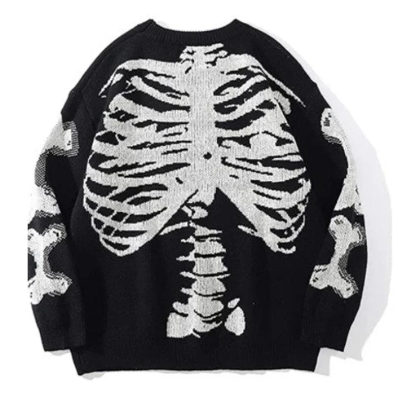 

and America Y2K Autumn and Winter Men's Lazy Style Skeleton Knit Shirt Street Loose Round Neck