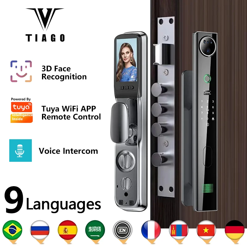 3D Face Real-time Intercom Tuya Wifi Smart Door Lock Security Camera Intelligent Fingerprint Biometric Electronic Password lock
3D Face Real-time Intercom Tuya Wifi Smart Door Lock Security Camera Intelligent Fingerprint Biometric Electronic Password lock