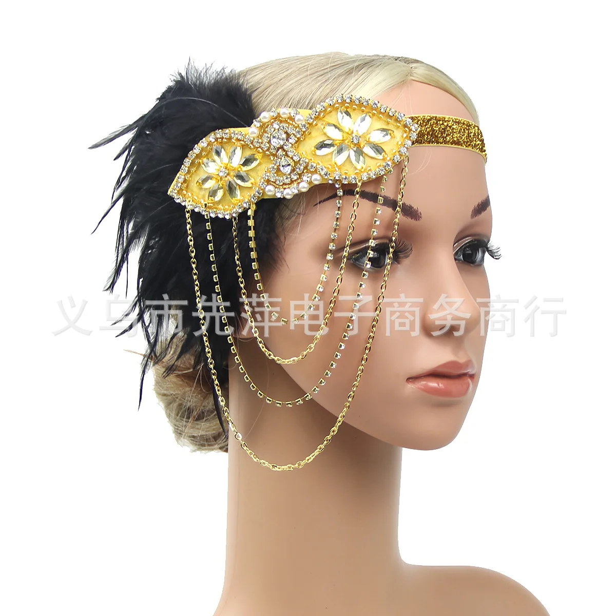 

JaneVini Luxury Feather 1920s Headpiece Flapper Headband Great Gatsby Hairband Rhinestone Wedding Headband Accessories for Bride