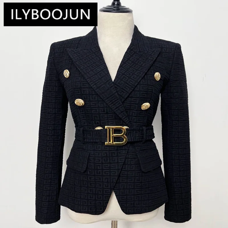 

S-5XL2022 Spring And Autumn New Fashion High-quality Small Suit B Home Lion Button Short Black And White Jacquard Jacket Blazers