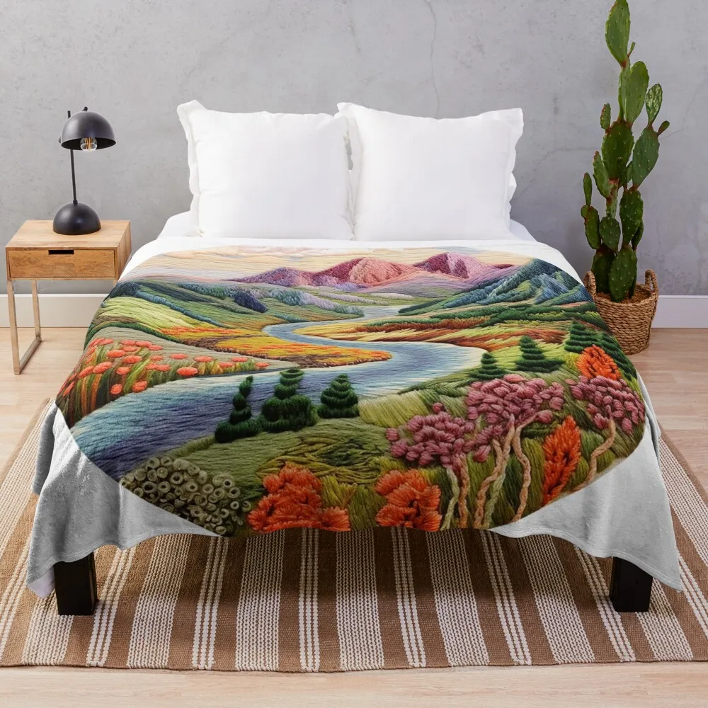 

embroided landscape Throw Blanket manga Luxury Brand Blanket Warm Blanket Furry Blankets Hairy Blankets