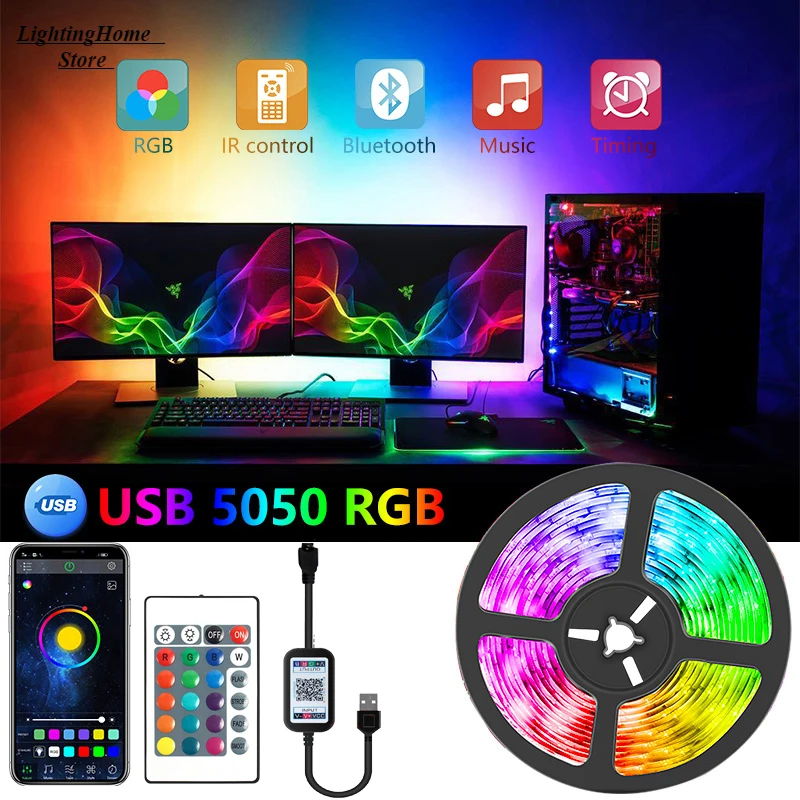 5050 RGB Led Strip 60LED/M Led Light USB Bluetooth Lights TV BackLight Room Decoration Led Tape Diode Flexible Ribbon
5050 RGB Led Strip 60LED/M Led Light USB Bluetooth Lights TV BackLight Room Decoration Led Tape Diode Flexible Ribbon