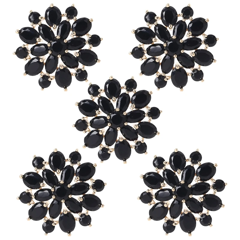

5 шт. 21 мм, черные пуговицы в форме цветка со стразами и металлической петлей, ювелирные украшения для рукоделия, одежды,