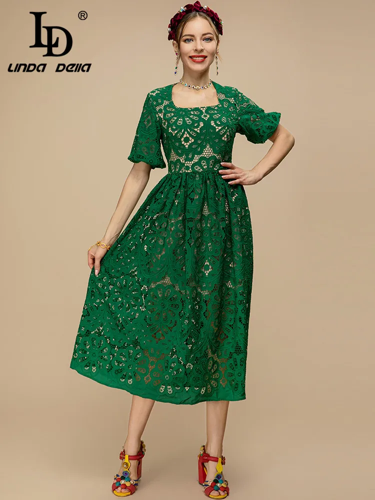 LD LINDA DELLA 2023 New Fashion Designer Summer Dress Women Short sleeve Lace Hook Flower Hollow Green Vintage Party Midi Dress
LD LINDA DELLA 2023 New Fashion Designer Summer Dress Women Short sleeve Lace Hook Flower Hollow Green Vintage Party Midi Dress