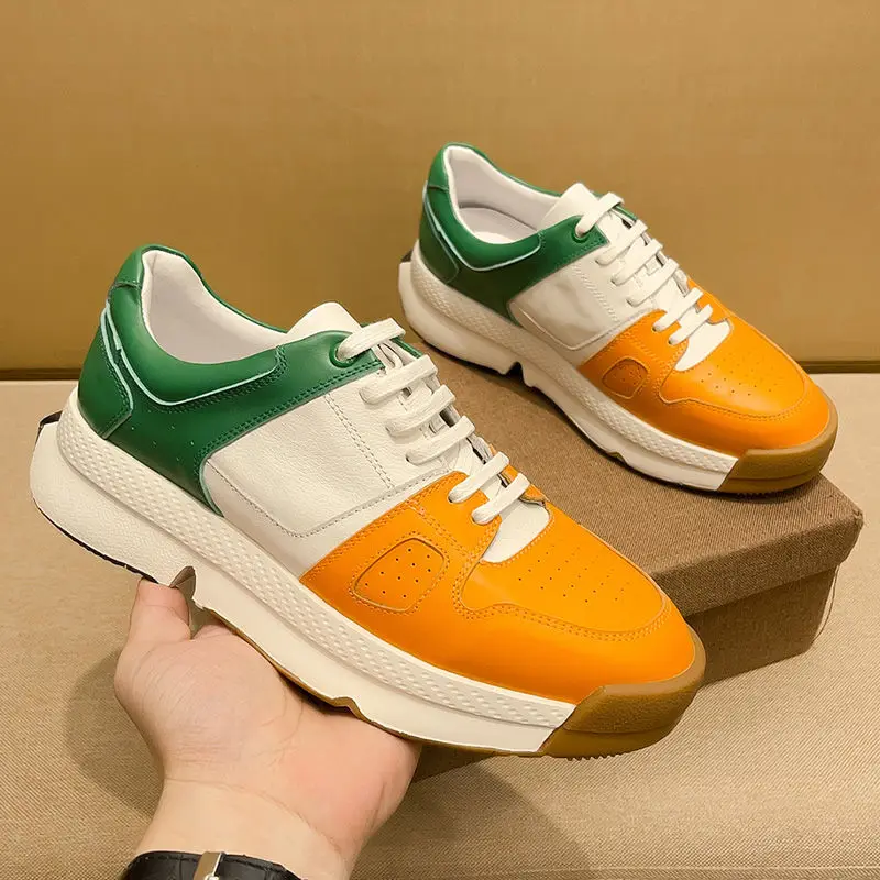 Fashionable Men's Vulcanize Shoes Korean Version Color Blocking Thick-bottomed Leather Shoes High-end Casual Sports Shoes
Fashionable Men's Vulcanize Shoes Korean Version Color Blocking Thick-bottomed Leather Shoes High-end Casual Sports Shoes
