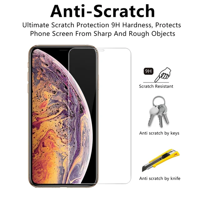 Protecteur d'écran, en verre trempé HD 9H pour iphone X XS Max XR 6 6s 7 8 plus 5s 10 2
