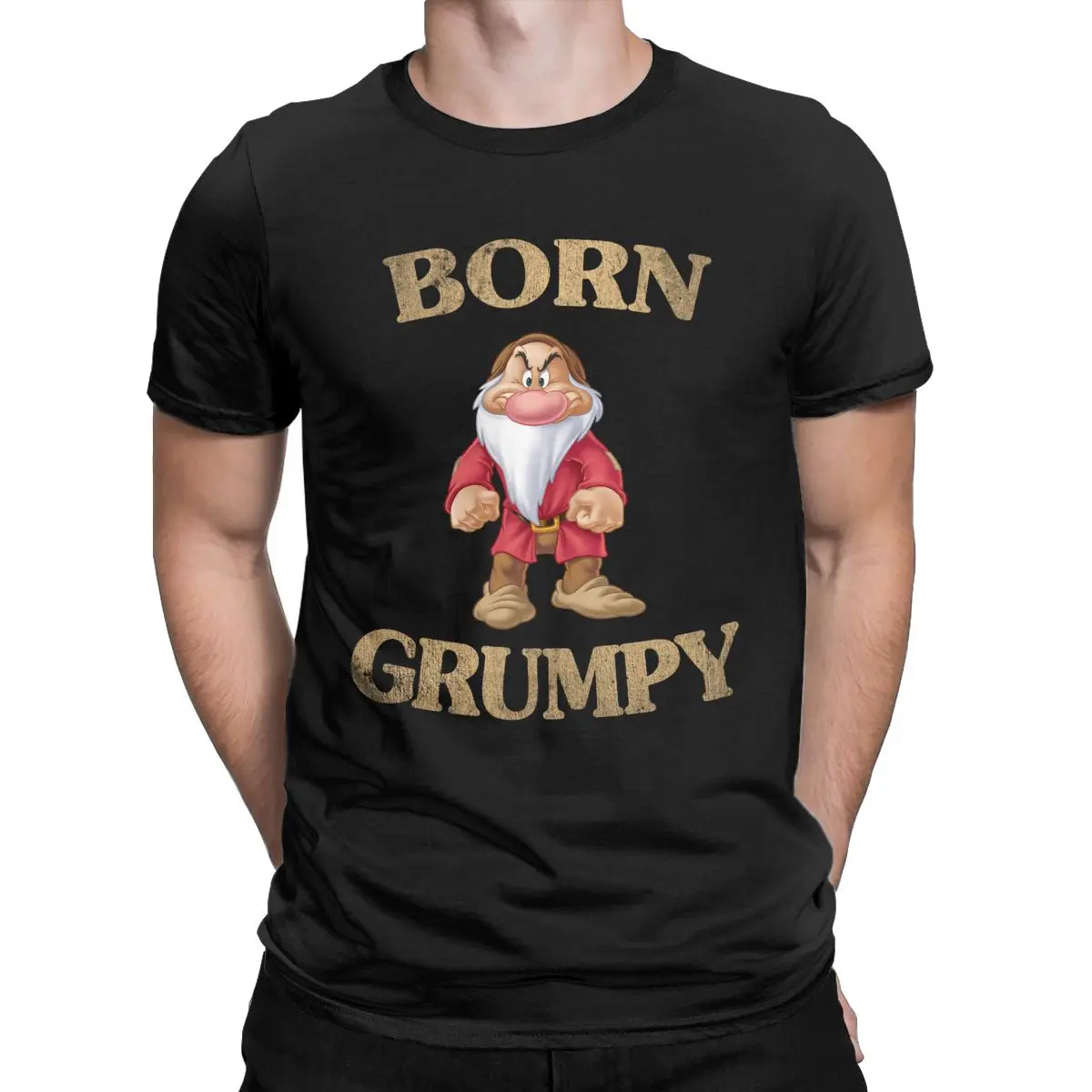 

Мужские футболки Disney Born Grumpy Seven Dwarfs, хлопковая одежда, Забавные футболки с коротким рукавом и круглым вырезом, футболки с принтом