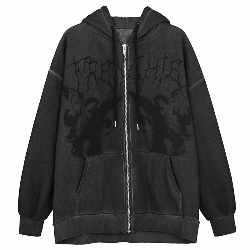 

Gothic Oversize Sweatshirt Y2K Angel Print Zip Up Long Sleeve Autumn Winter Hoodies Coat Top Women Grunge Vintage Streetwear