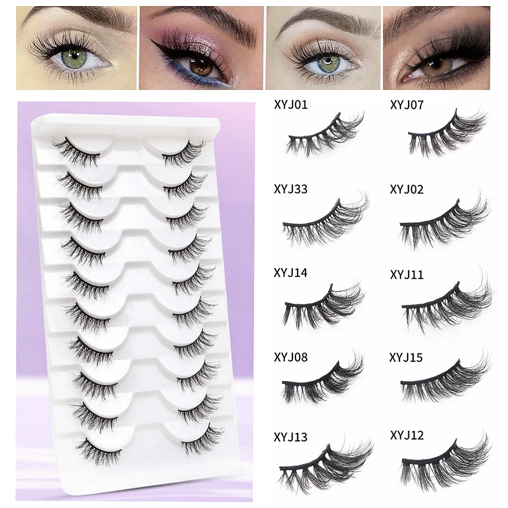 

10 Pairs Half Cover Nature 3D Mink Lashes Pack in bulk,Mix Dramatic Natrual False Mink Eyelashes,Messy Fluffy Long Faux Cils
