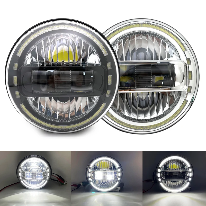 

2X Newest 7 Inch LED Headlights Assembly with Hole DRL High Low Beam For Jeep Wrangler JK 2007-2018 LJ CJ TJ 97-18.