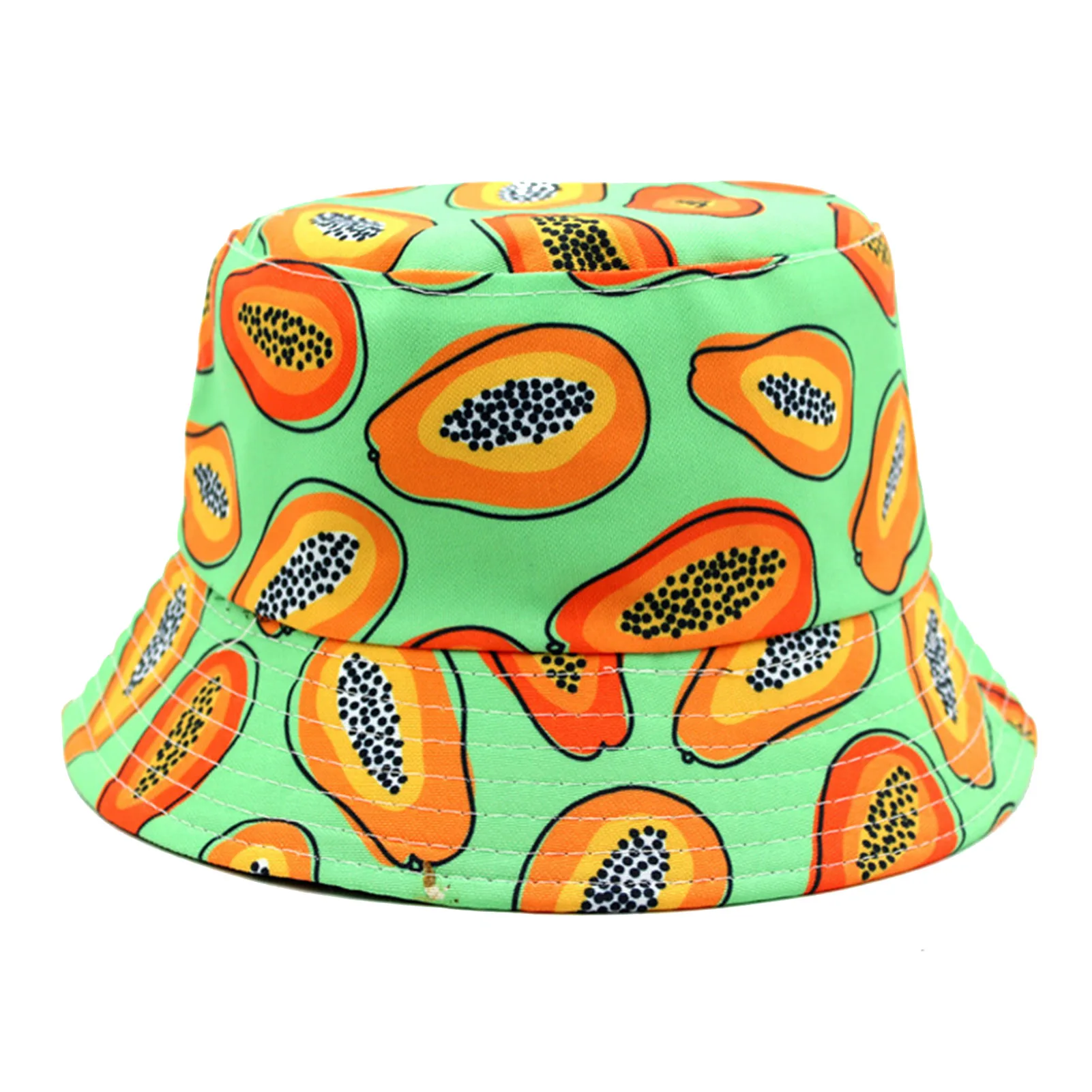 

Everyday Cotton Style Bucket Hat UV Protection Fruit Print Wide Brim Fisherman Hat Summer Beach Vacation Headwear DIN889