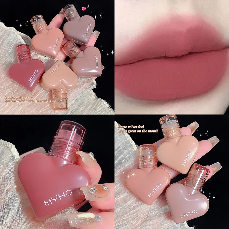 

Love Mousse Matte Liquid Lipstick Heart Shaped Aerosol Lip Glaze Light Weight Velvet Nude Lip Mud Long-lasting Lipgloss Makeup