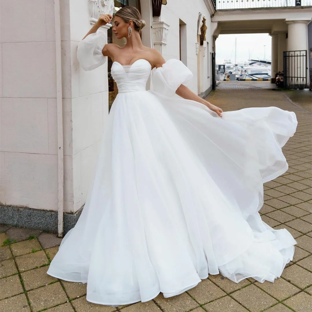 Elegant Long Sweetheart Tulle Wedding Dresses With Detachable Sleeves A-Line Corset Back Bridal Gowns vestido de noiva for Women
Elegant Long Sweetheart Tulle Wedding Dresses With Detachable Sleeves A-Line Corset Back Bridal Gowns vestido de noiva for Women