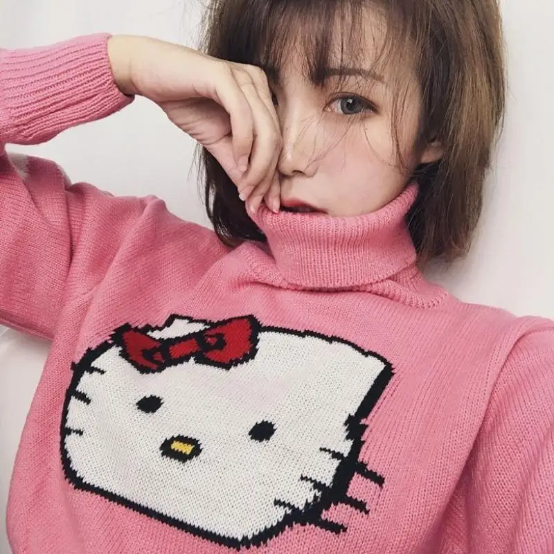 Sanrio Hello Kitty Sweater Kawaii Turtleneck Pink Sweater Women Autumn Harajuku Style Cartoon Loose Short Knitted Bottoming Top
Sanrio Hello Kitty Sweater Kawaii Turtleneck Pink Sweater Women Autumn Harajuku Style Cartoon Loose Short Knitted Bottoming Top