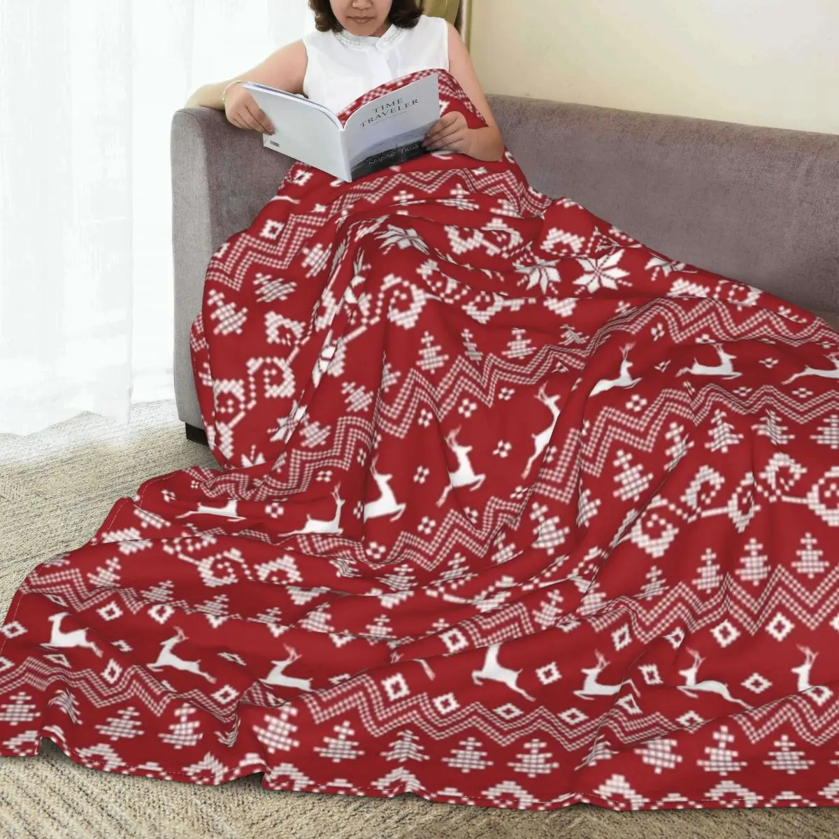 

Merry Christmas Blanket Red Reindeers Travel Flannel Throw Blanket Warm Soft Outdoor Customized Bedspread Birthday Present