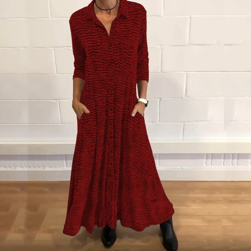 Vintage Printed Long Sleeved Shirt Dresses Casual Women's Lapel Pocket Pleated Maxi Dress Elegant Single Breasted Bohemian Dress
Vintage Printed Long Sleeved Shirt Dresses Casual Women's Lapel Pocket Pleated Maxi Dress Elegant Single Breasted Bohemian Dress