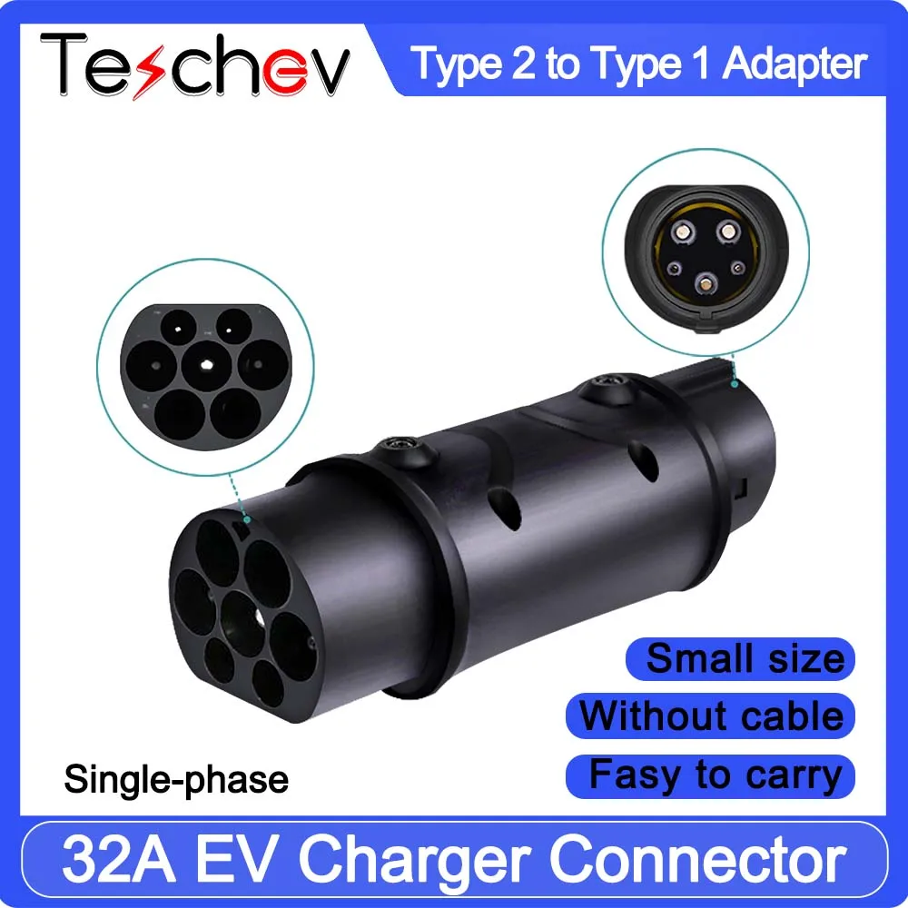 

Teschev Electric Vehicle Charging Connector Type2 To Type1 16A/32A EV Car Charger Adapter Converter IEC 62196 J1772 EVSE