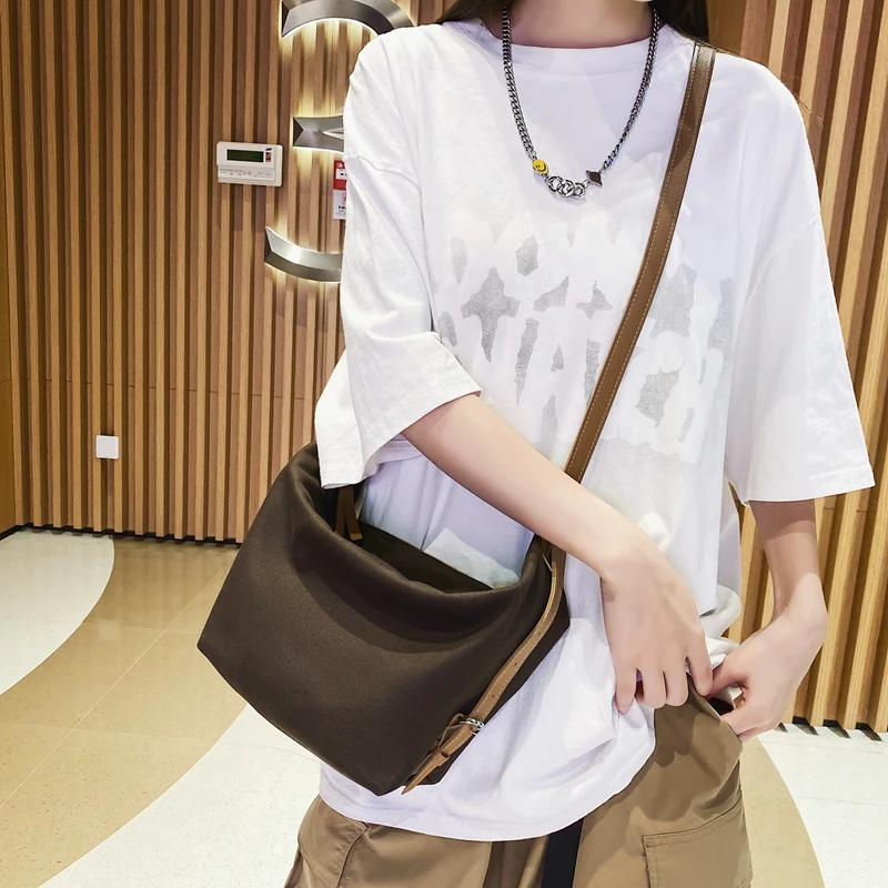 

Canvas Women's Bag Belt Strap Messenger Bag Y2K Shoulder Cross Bag Korean Eco Bag Shopping Satchel Murse School Handbag Hobo Ins