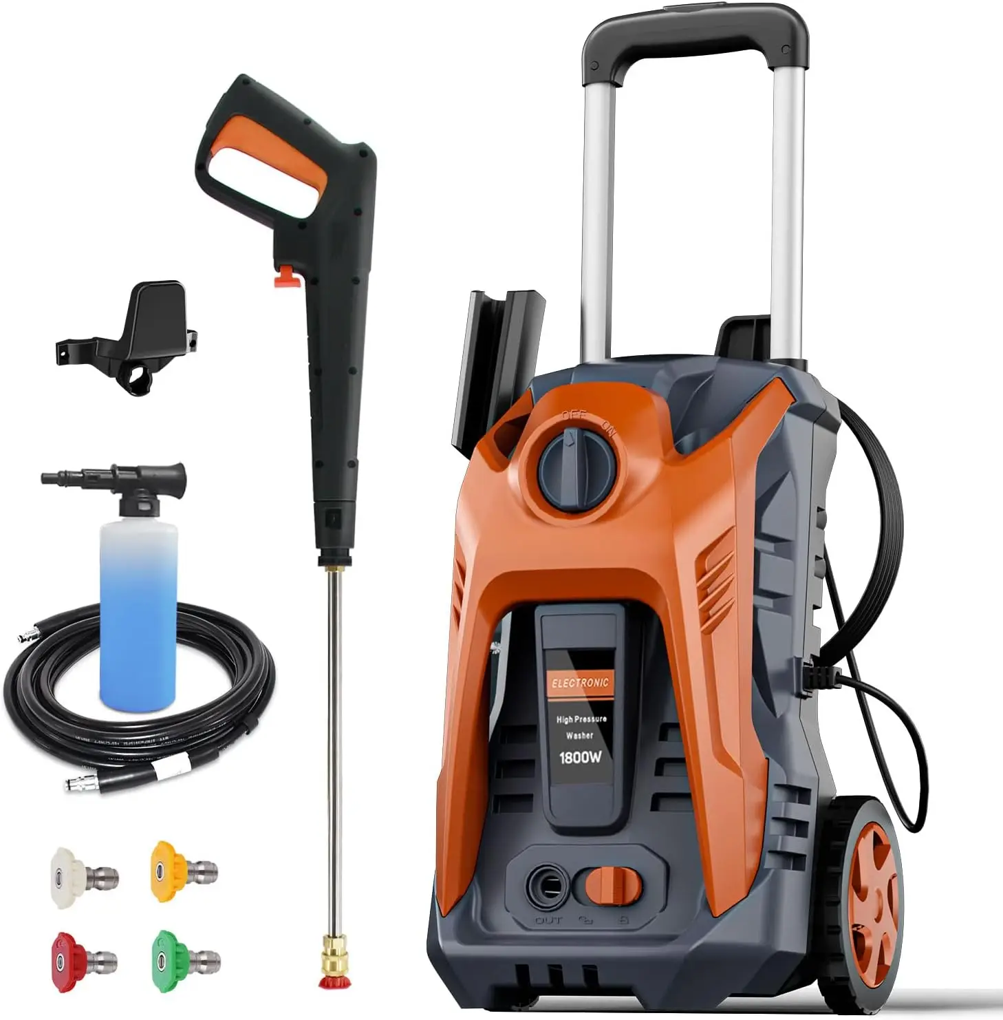 

Electric Power Washer 4000 PSI Max 3.5 GPM Pressure Washer with 25FT Hose, 4 Quick Connect Nozzle and 16.9 Oz Soap Tank Orange