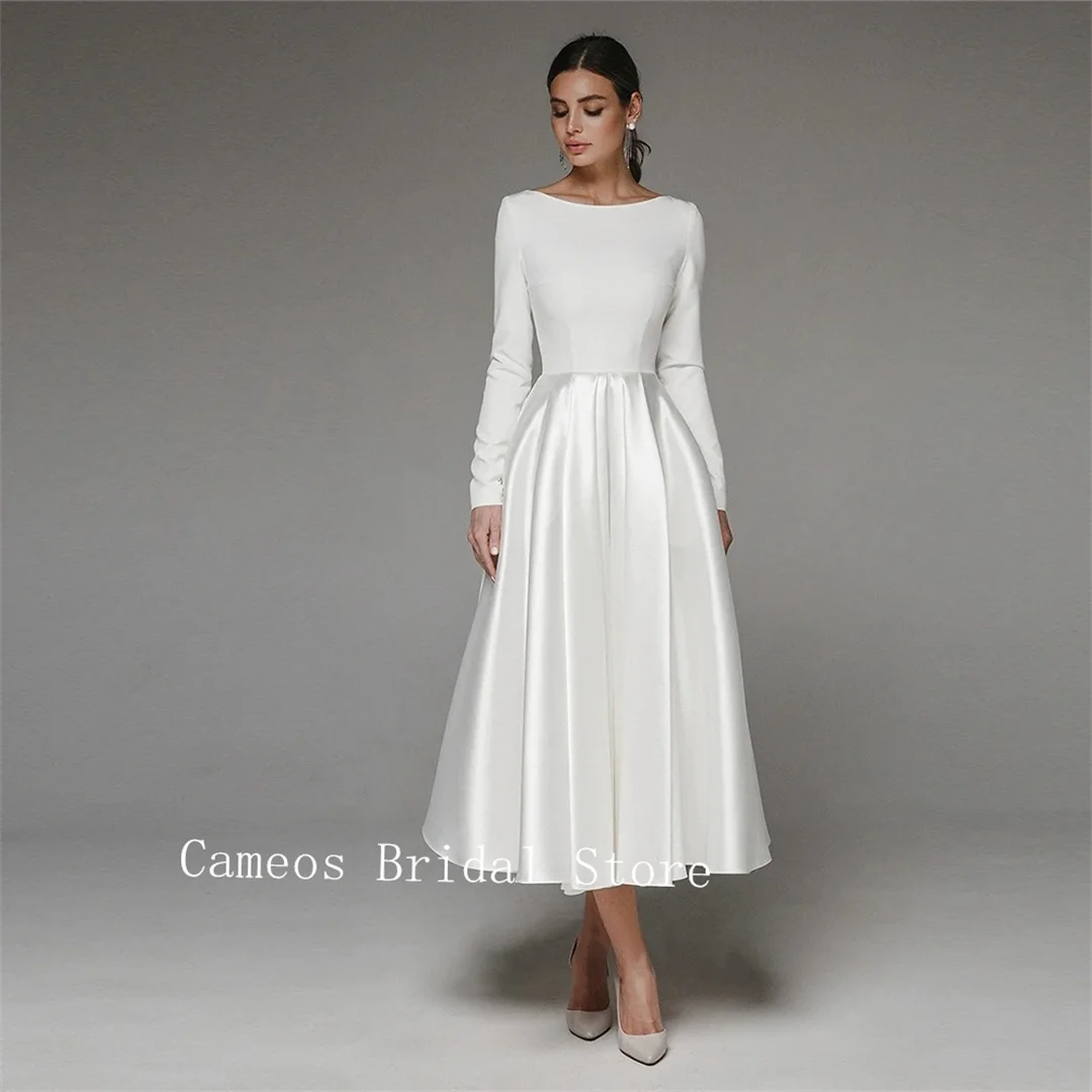 SONDR Korea Wedding Dress Long Sleeves Custom Made Bride Dress Ivory Boat Neck 웨딩드레스 Satin Tea Length A-Line Wedding Gown Bridal
SONDR Korea Wedding Dress Long Sleeves Custom Made Bride Dress Ivory Boat Neck 웨딩드레스 Satin Tea Length A-Line Wedding Gown Bridal