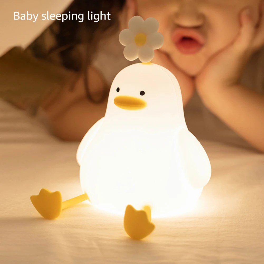 

Cute Flower Duck Night Light Funny Nightlight Decor Lighting Silicone Lamp USB Rechargeable Nightlights Gifts Bedroom Decoration