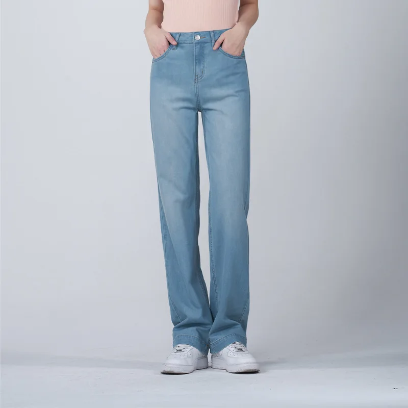 

Женские джинсы с высокой талией, прямые джинсовые брюки до щиколотки, на молнии, с плоскими карманами, повседневные потертые свободные брюки с пуговицами для стирки