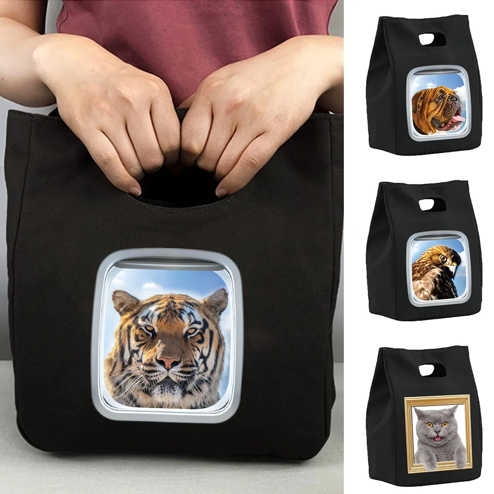 

New Thermal Insulation Bento Lunchbox Picnic Animal Series Printing Pattern Diner Lunch Bag Canvas Bags Food Storage Handbag